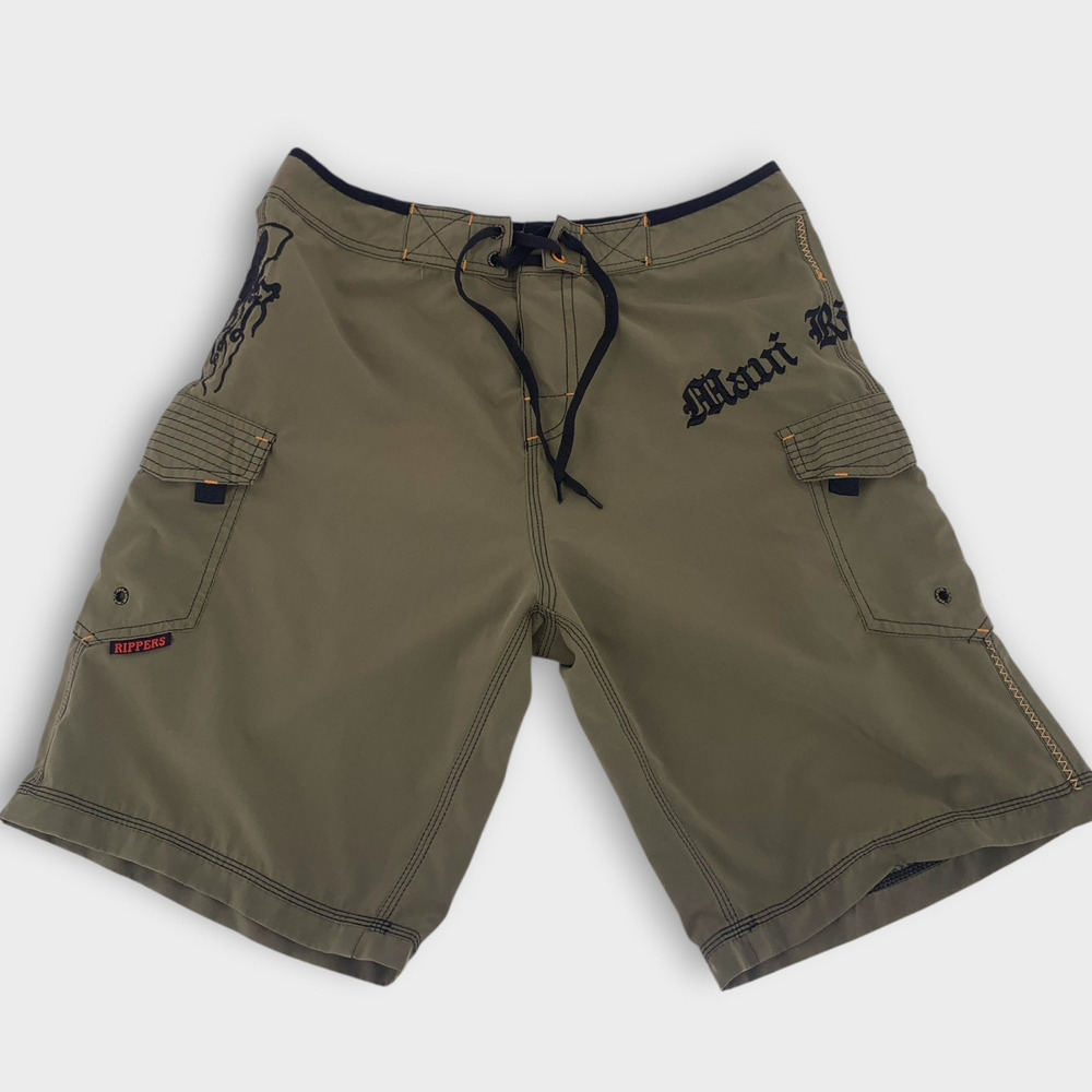 Maui Rippers Men's Size 33 Board Shorts Octopus Green Black
